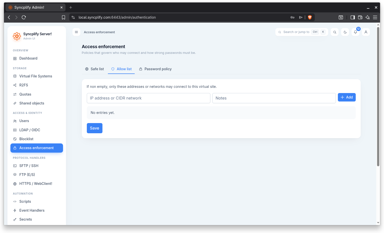 Allow list editor