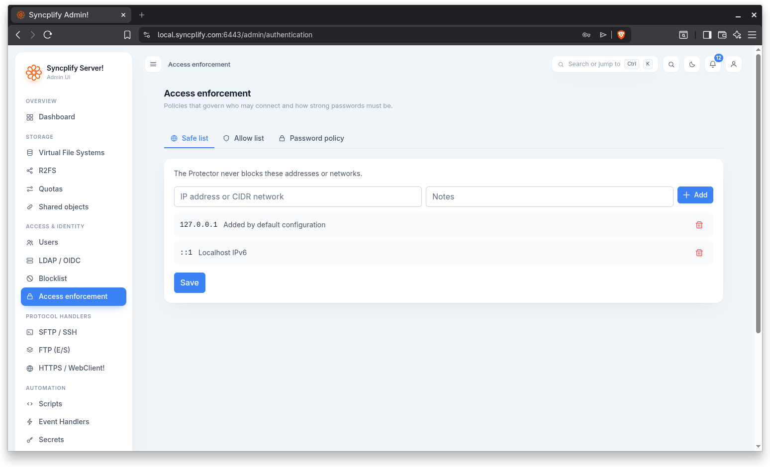 Safe list editor
