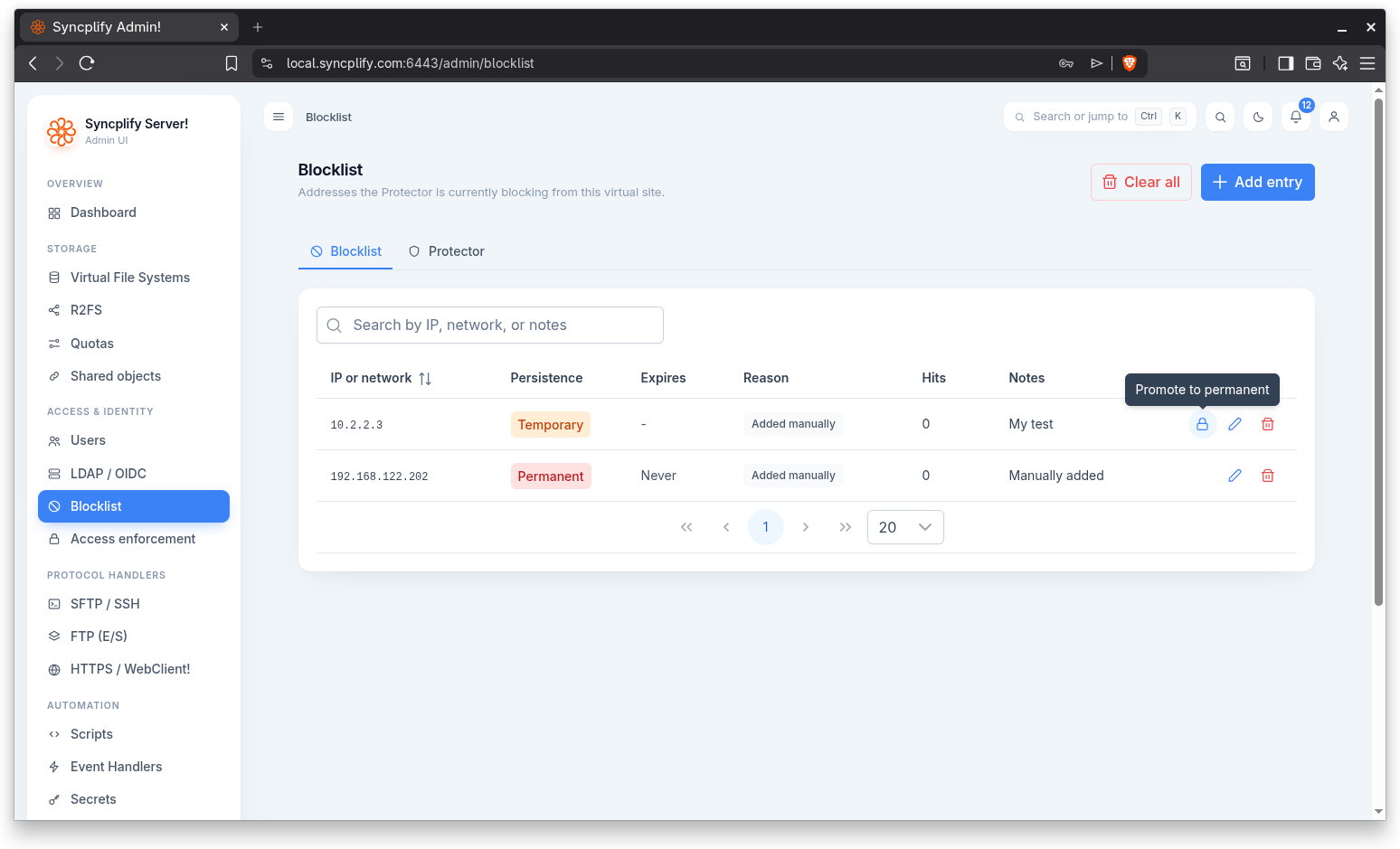 Blocklist table