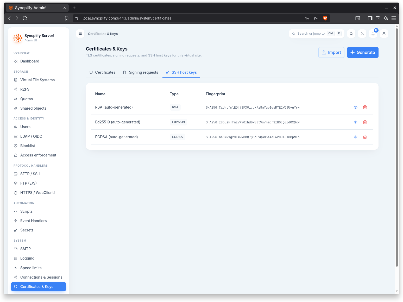 SSH host keys list