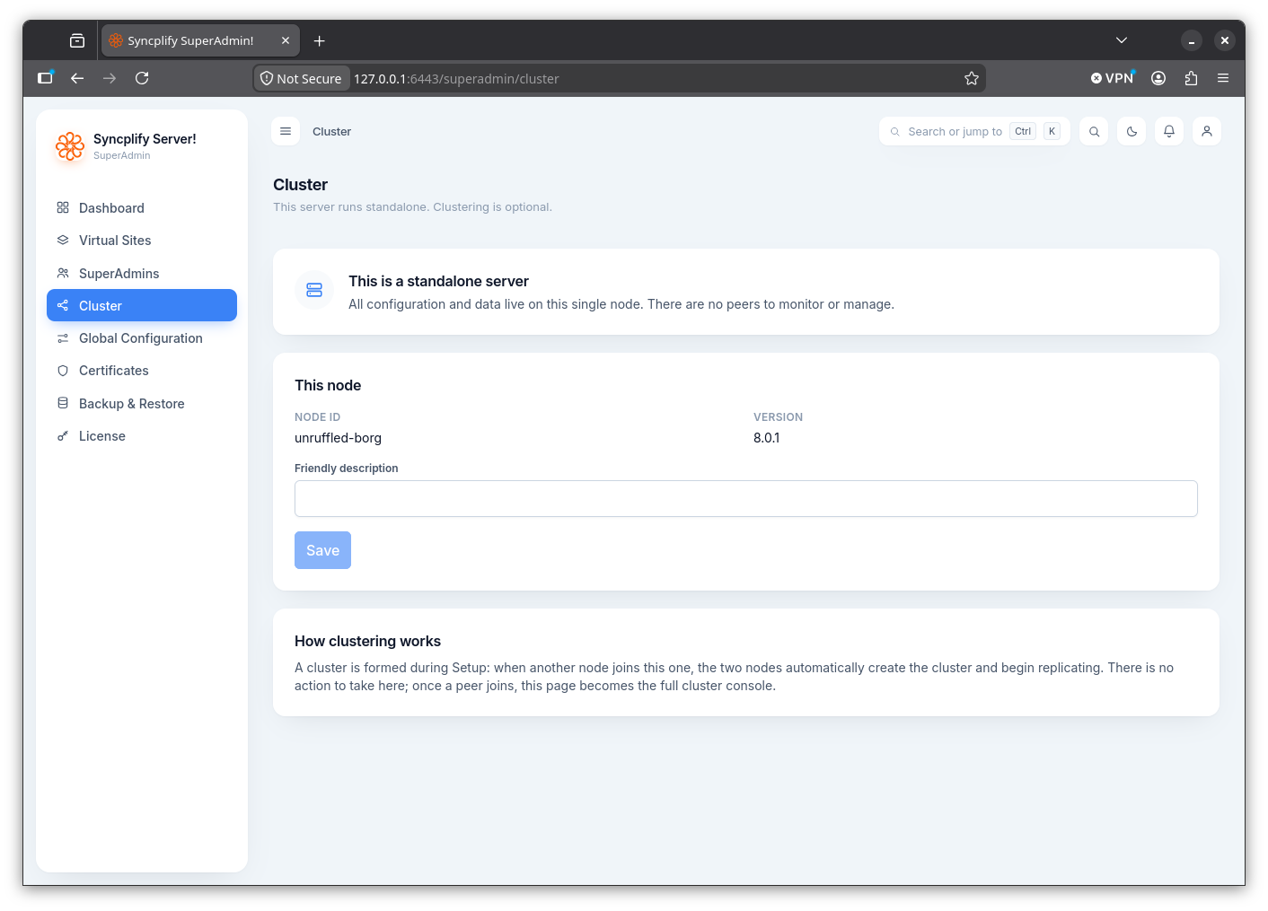 Cluster standalone view