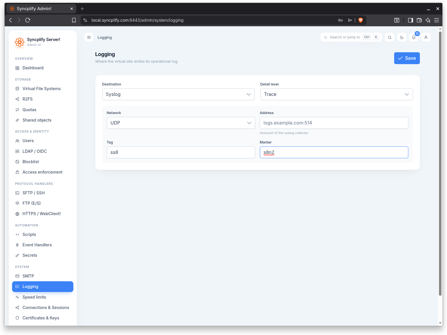 Syslog logging options