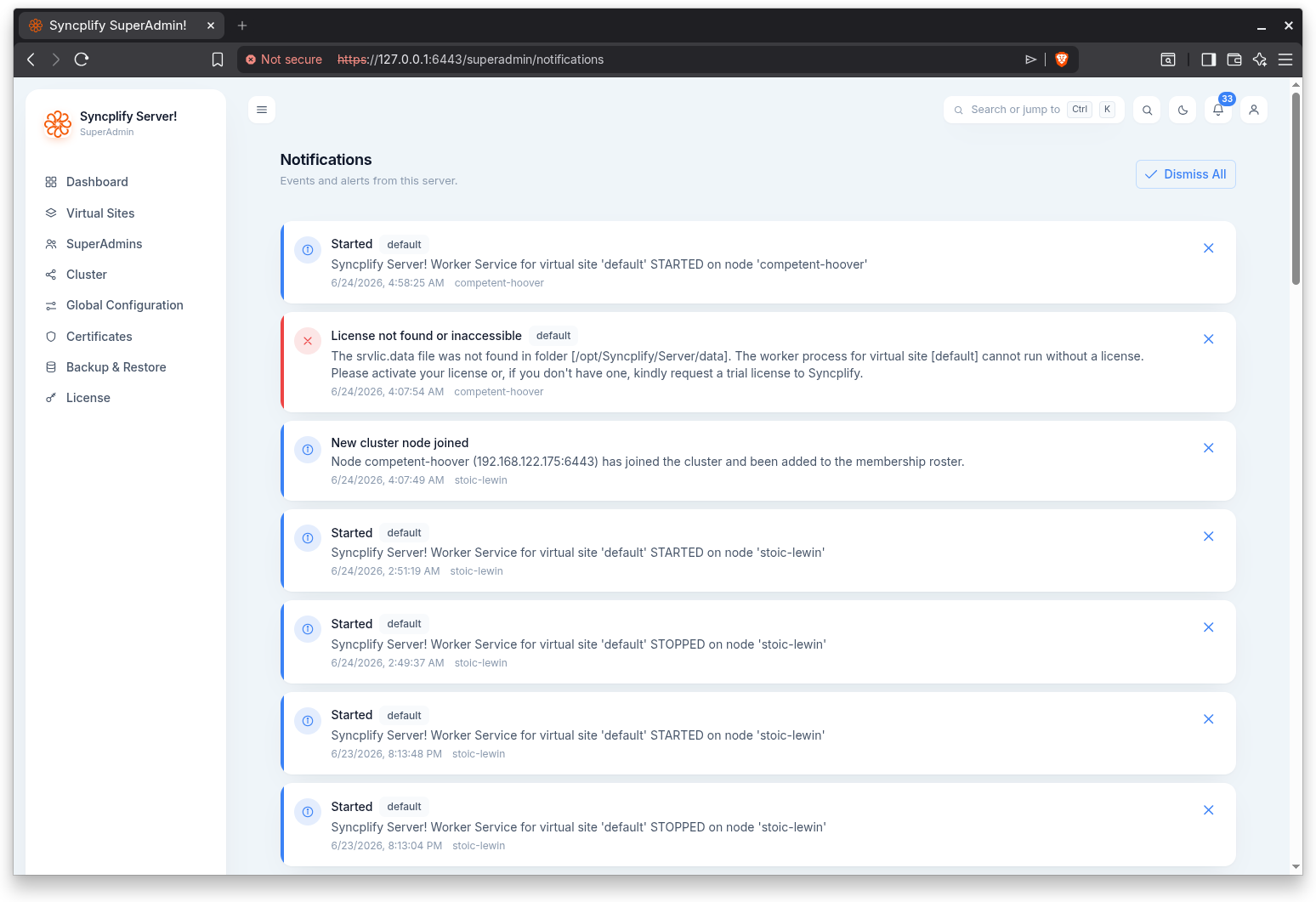 Notifications list