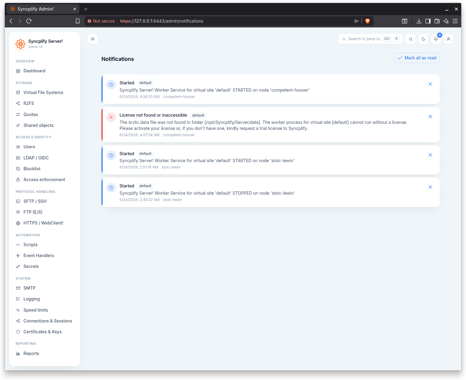 The Notifications page