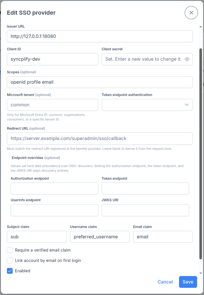 OIDC provider editor