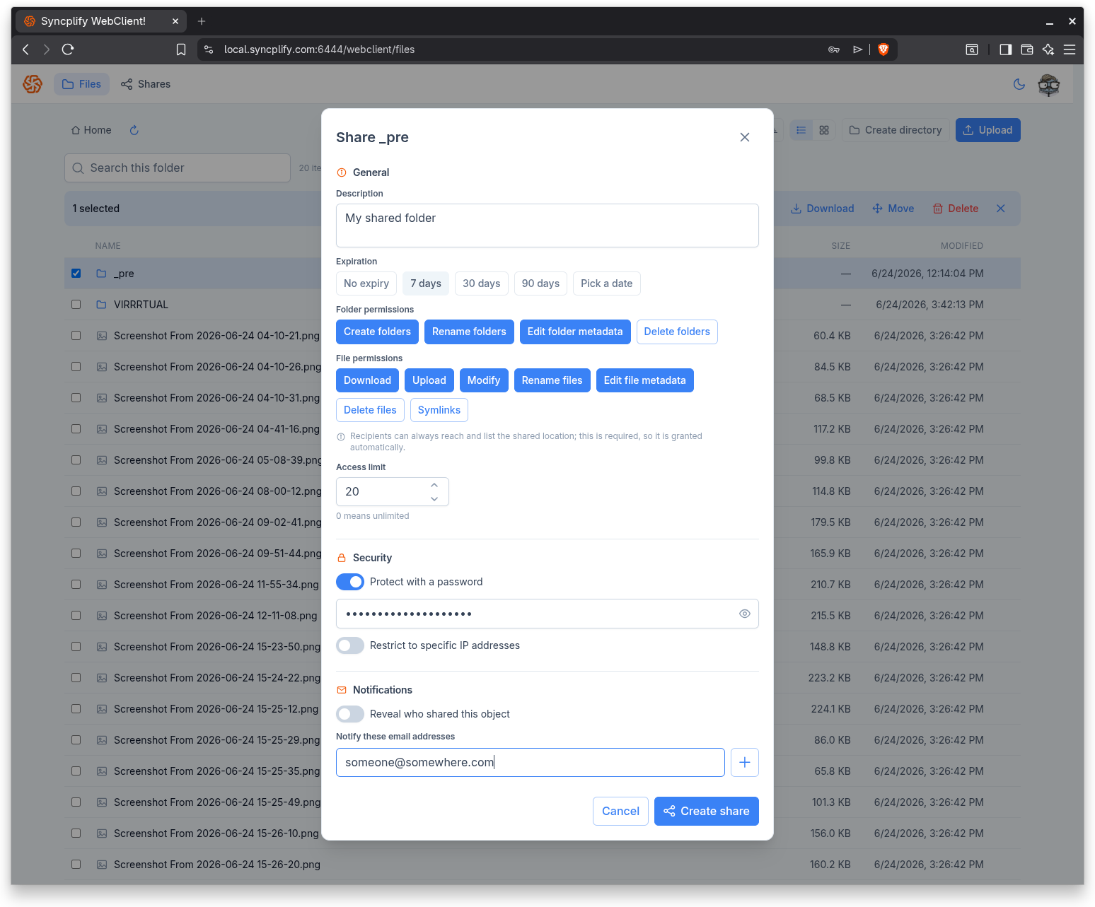 The share composer for a directory