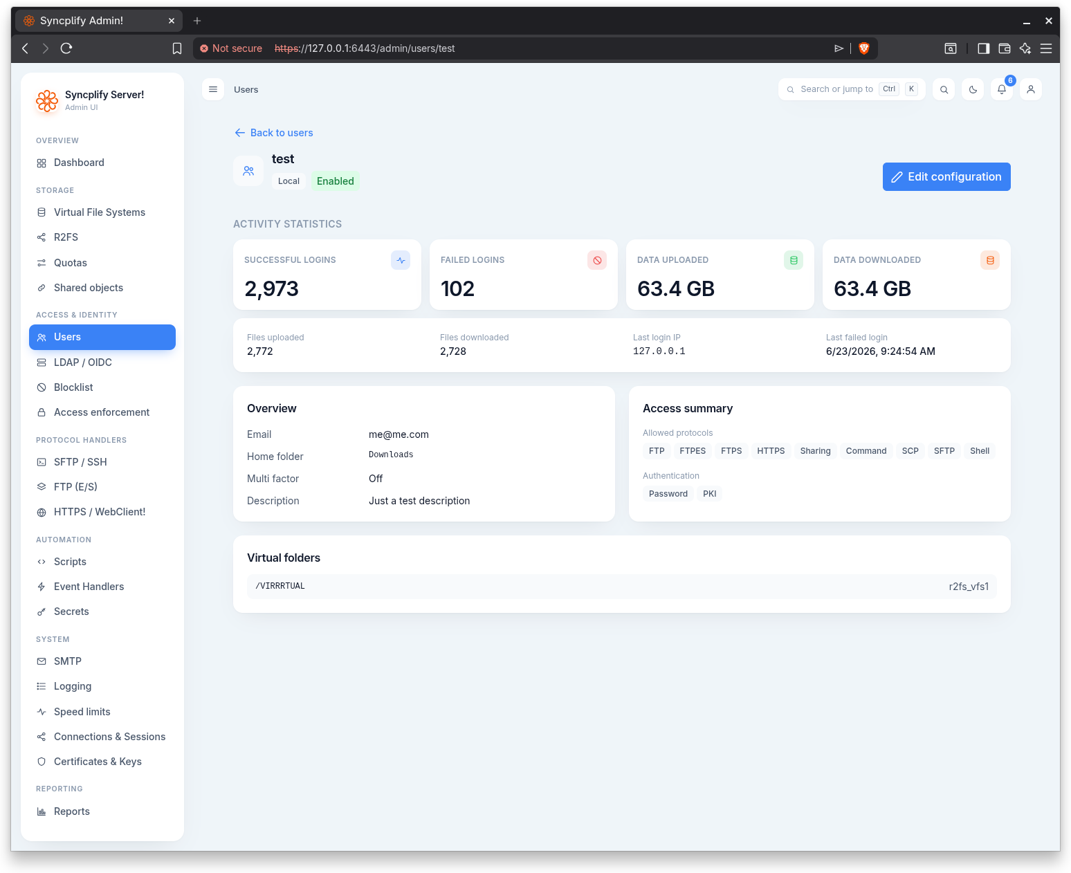 The user detail page