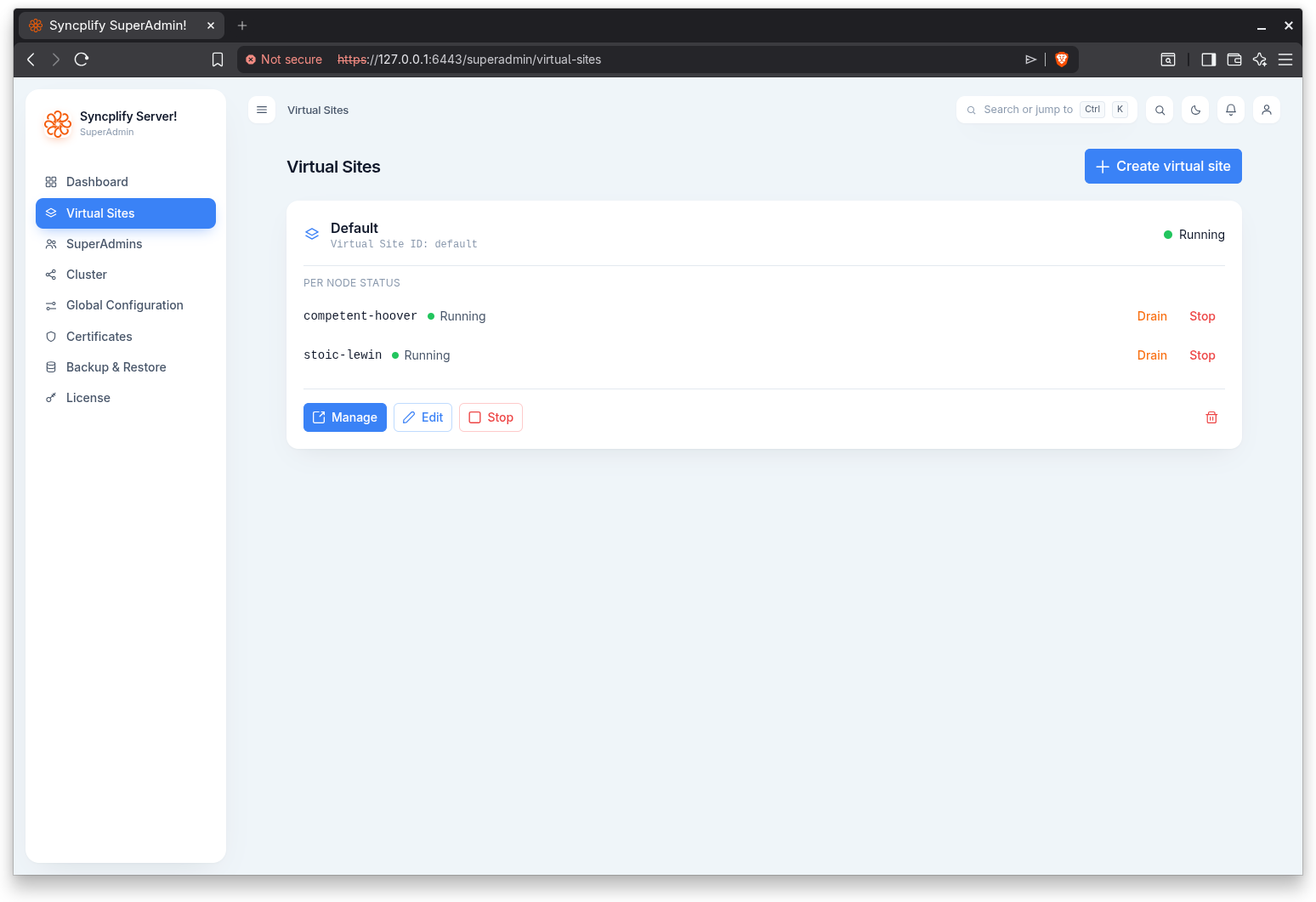 Virtual sites list