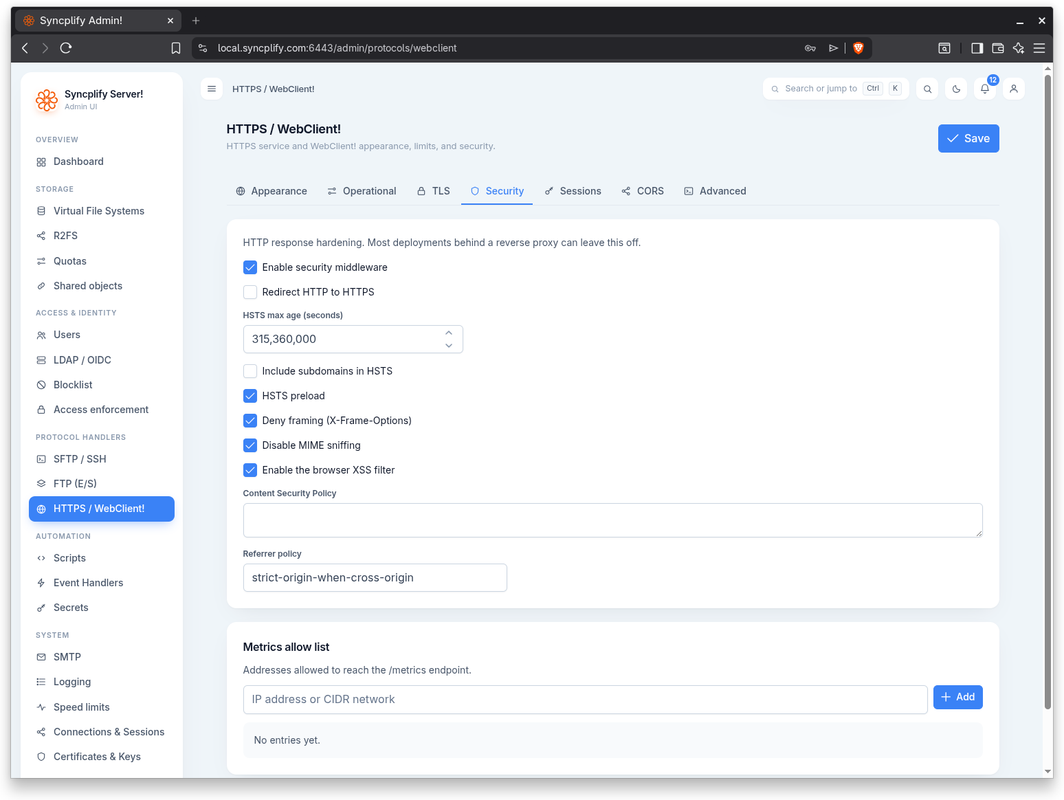 Security tab