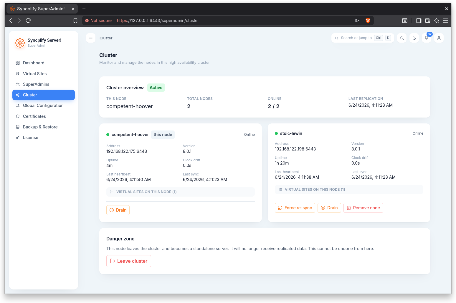 Cluster Health page